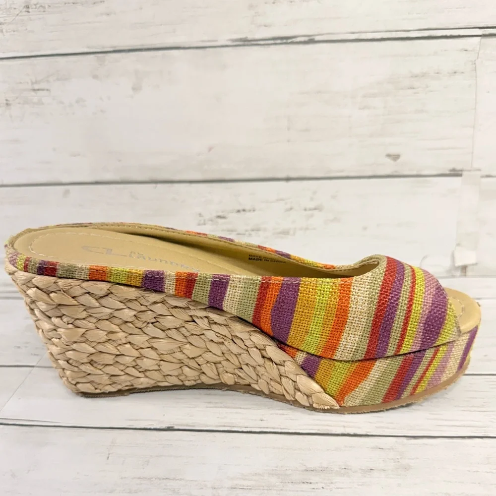 CL by Laundry Multicolor Striped Espadrille Wedge (Yellow, Orange, Pink, Purple)